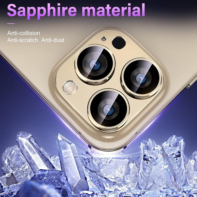 Uyiton for iPhone 14 Pro/iPhone 14 Pro Max Camera Lens Protector | Not Easy to Break, Strong Adsorption, Case-Friendly, Metal 9H Sapphire Glass Rear Camera Screen Cover, Gold - Image 4