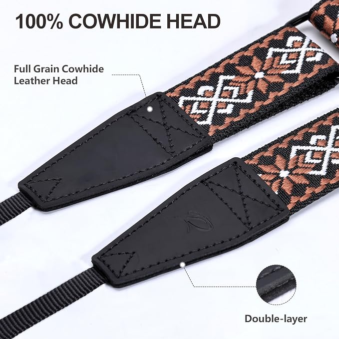 Padwa Lifestyle Adjustable Camera Strap - 1.5" Top Layer Cowhide Head Camera Straps for Photographers, Cotton Adjustable Neck Shoulder & Crossbody Strap Quick Release for All Cameras and Binoculars - Image 2
