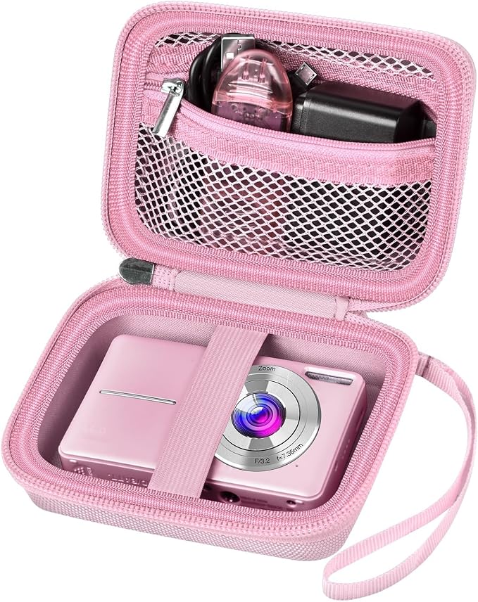 ALKOO Digital Camera Case for CAMKORY, Camera Pouch for KODAK Pixpro -Pink | for Lecran/for VAHOIALD Point and Shoot Camera, Hard Carrying Case with Mesh Pocket, Compact for Vlogging, Travel and Storage by ALKOO