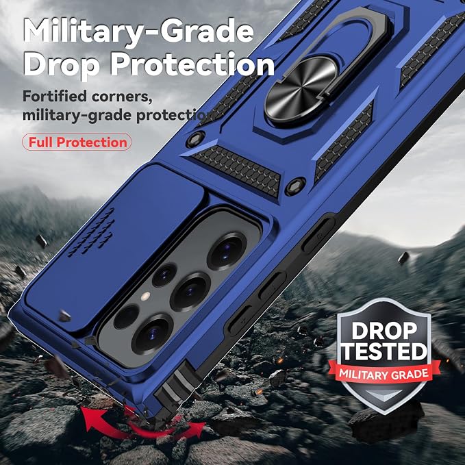 HNHYGETE for Samsung Galaxy S25 Ultra Case with Screen Protector: [Military Grade 20ft. Drop Tested] Slide Camera Cover Ring Shockproof Protective Phone Case for - Galaxy S25 Ultra (Blue) - Image 3