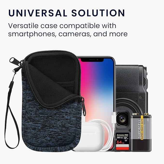 kwmobile Universal Phone Pouch Size L - 6.5" - Neoprene Smartphone Pouch with Zip - Water-Repellent Mobile Phone Case - Sleeve in Deep Ocean/Black - Image 4