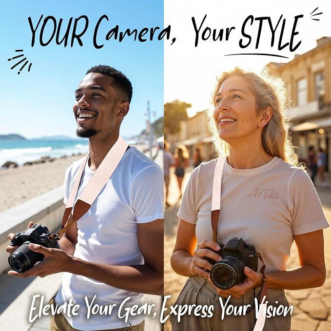 Art Tribute Camera Strap - Shoulder, Crossbody & Neck Camera Strap for Photographers, Fits All Cameras, Canon Nikon Sony Fujifilm, Padded Strap W/Quick Release, Embroidered Cotton & Leather Ends - Image 2