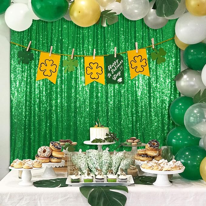 Poise3EHome Green Sequin Backdrop, 6FT x 8FT Sequin Photography Backdrop Curtain for Christmas St. Patrick's Day Party Decoration - Image 2