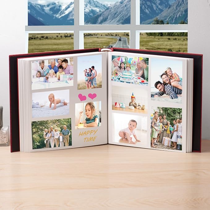 HoneyTolly Large Photo Album Self Adhesive, DIY Scrapbook Album for 600 Photos, 13"x12.6" 120 Pages Linen Cover Memory Book(Red) - Image 3