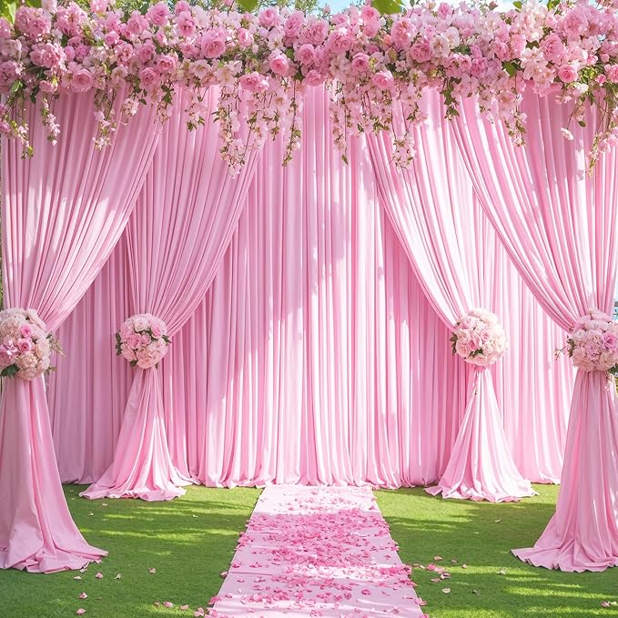 10 Panels Pink Backdrop Curtains for Wedding Party Wrinkle Free Backdrops Curtain Drapes Fabric Decorations Photo Back Drop Cloth for Baby Shower Photography Stage Reception 50ft(W) x 12ft(H) - Image 5