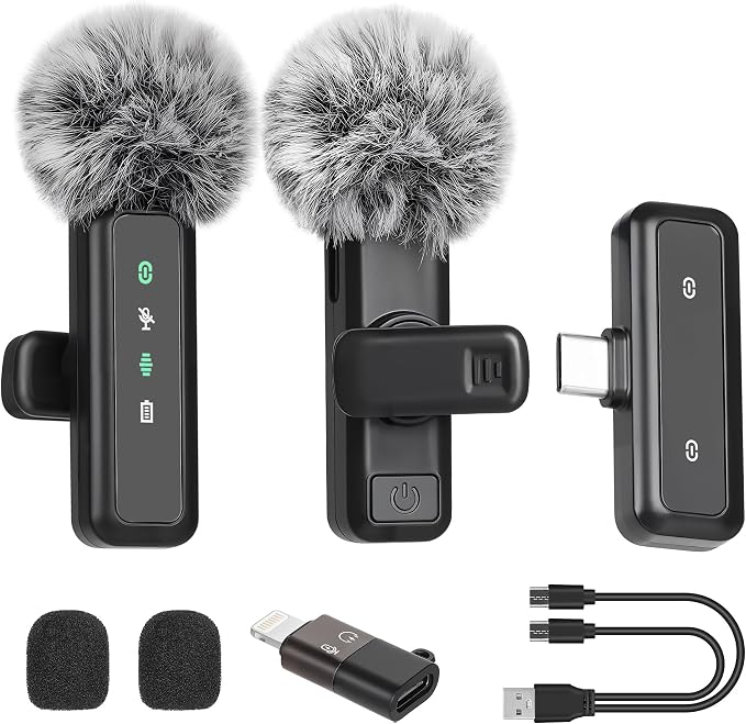 Wireless Lavalier Microphone for iPhone, Mini Mic with LED Display, Plug and Play, Noise Reduction, Phone Microphone for Video Recording, Podcast, YouTube, TikTok (Mic2) by SHINSOTE