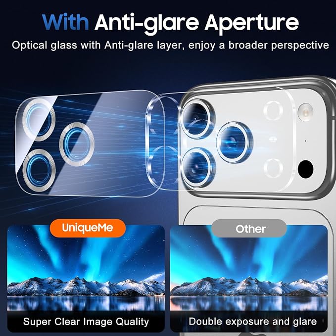 UniqueMe 3 Pack for iPhone 17 Pro Max Camera Lens Protector - Silver | Drop Protection, Case Friendly, 9H Tempered Glass, Camera Cover Screen, Update New Version - Image 4