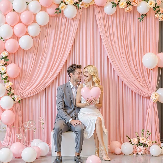 10 Panels Blush Pink Backdrop Curtains for Wedding Party Wrinkle Free Backdrops Curtain Drapes Fabric Decorations Photo Back Drop Cloth for Baby Shower Photography Stage Reception 50ft(W) x 12ft(H) - Image 5