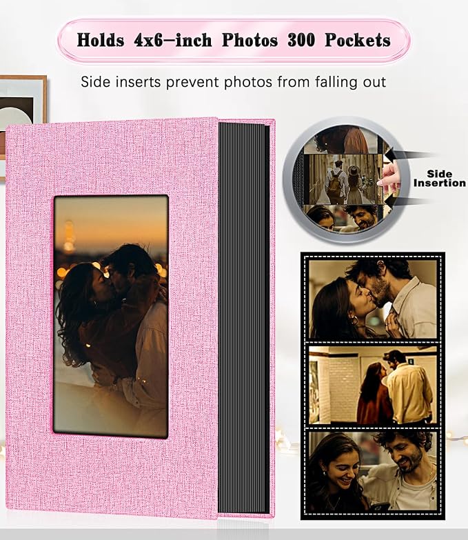 Ejblfe Photo Album 4x6,Linen Cover Slide-in Photo Album Book Can Holds 300 4x6 Photos with 50 Black Sheets for Family,Wedding,Baby and Holiday Pictures (Pink) - Image 3