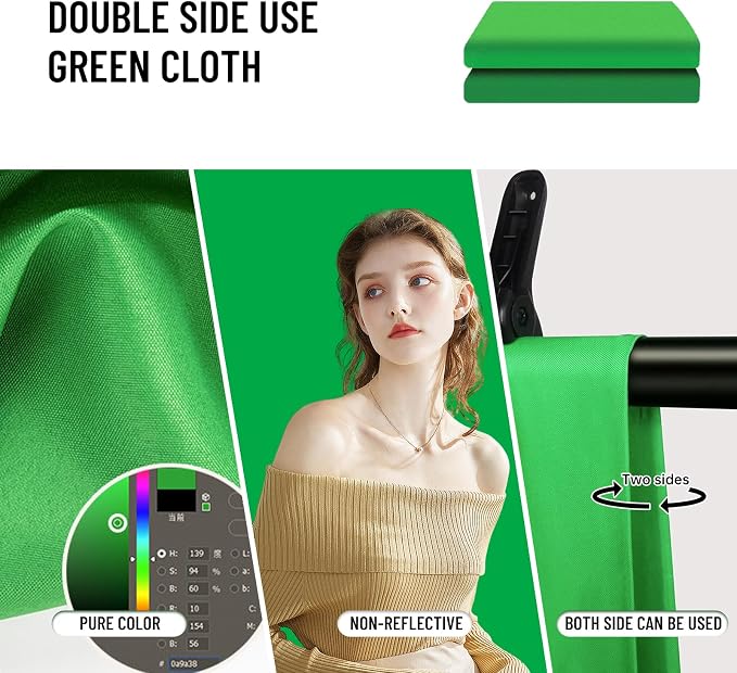 BEIYANG 10 X10 FT Green Backdrop Cloth for Photography, Large Green Screen Background for Photoshoot, Cloth Fabric Curtain Chromakey Video Photoshoot Studio YouTube Conference Streaming - Image 3