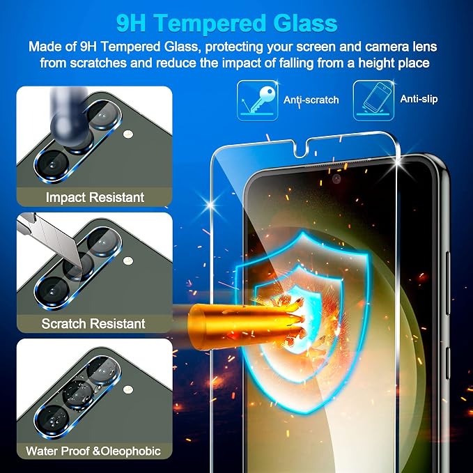firtstnow 3 Pack for Samsung Galaxy S23 Screen Protector Tempered Glass + 3 Pack Camera Lens Protector, Military Grade Shatterproof, 9H Hardness, Fingerprint Unlock, HD Clear Case Friendly 6.1 Inch - Image 5