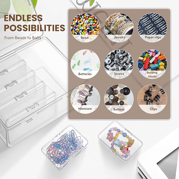 zoeynex 6-Pack Large Clear Plastic Storage Boxes with Master Case – Business Card Organizer System for 500+ Cards, Portable Hard Cases for USB Drives, Crayons, 3" Hardware & Crafts – 3.8" x 2.6" x 1" - Image 3