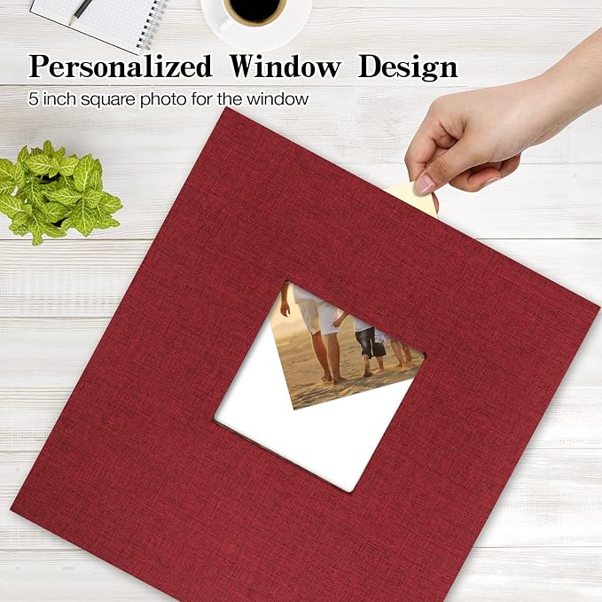 potricher Photo Album 4x6 Pictures, 1000 Pockets, Linen Cover, Red | Linen Cover, Front Window, Large Capacity 4x6 Picture Albums, Photo Book for Family, Wedding, Anniversary, Baby, Keepsake - Image 2