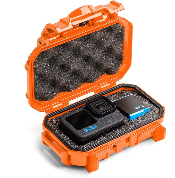 Evergreen Dry Box Tech Organizer – For Camera, Cables, Hard Drives, Memory Cards, Keys, Compatible with GoPro, Airtags (Small, PROFoam, Orange) by EvergreenCases