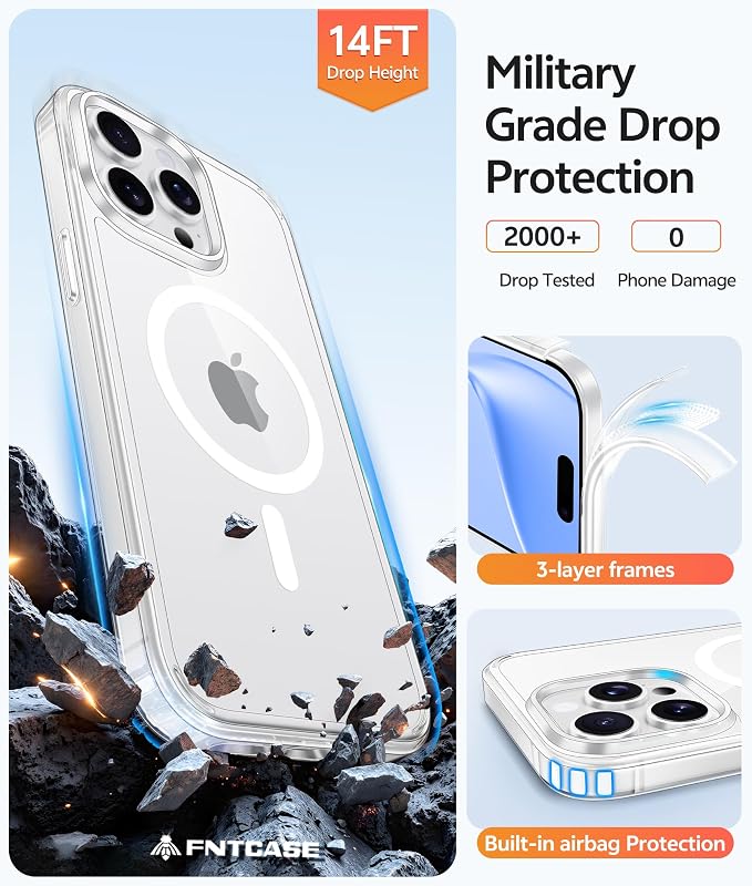 FNTCASE for iPhone 15 Pro Max Case, Fit for Magsafe, Glass Screen Protector | Anti Yellowing, Magnetic Phone Cases, 14FT Military Grade Drop Protection, Slim Shockproof Protective Cover, Clear - Image 5
