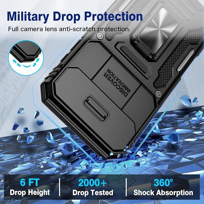 VEGO for iPhone Air Case with Privacy Screen Protector and Kickstand Black | Slide Camera Cover and Ring Kickstand Military Grade Heavy Duty Protection Cover for iPhone 17 Air 6.5 Inch - Black - Image 6