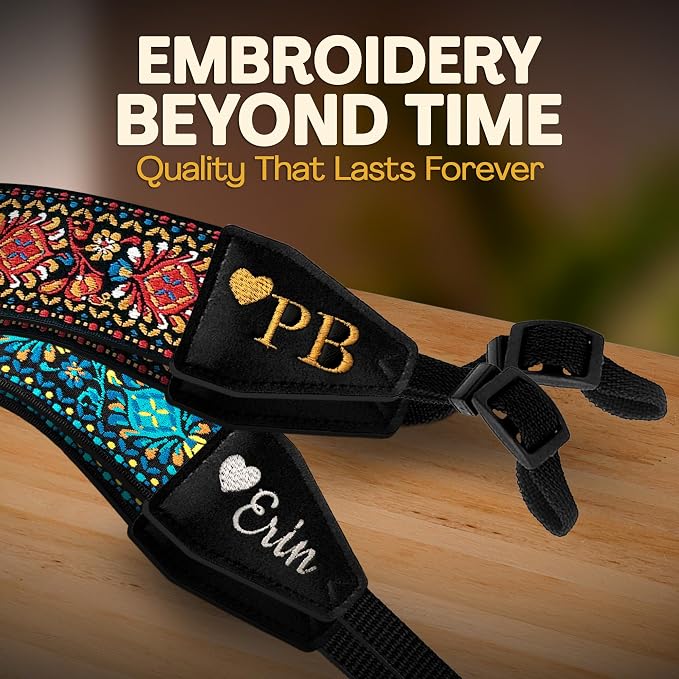 Art Tribute Camera Strap Personalized With Name - Shoulder, Crossbody & Neck Camera Strap for Photographers, Fits All Cameras, Canon Nikon Sony Fujifilm, Padded Strap W/Quick Release & Leather Ends - Image 4