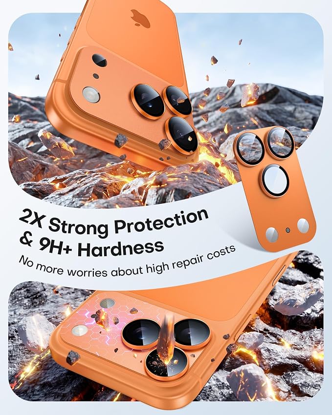 TAURI 2 Pack for iPhone 17 Pro Max Camera Lens Protector, Cosmic Orange | Full Coverage Military-Grade Shatterproof, Upgrade AR Anti-Reflection Ultra Clear Transmission & Case Friendly - Image 3