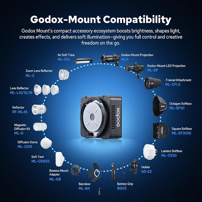 Godox ML40Bi Mini COB Video Light 40W, 26400lux@1m, Handheld Portable Bi-Color COB LED Continuous Output Lighting w/Built-in 4800mAh Battery, CRI/TLCI 96+ 0-100%, 11FX, NFC APP Photography Spotlight - Image 8