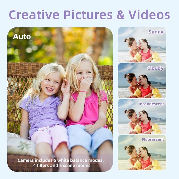 Digital Camera, FHD 4K Digital Camera for Kids Purple with 64GB SD Card 16X Digital Zoom, Cameras for Photography Compact Point and Shoot Camera for Teen Boys Girls Kids Autofocus Camera Digital - Image 8