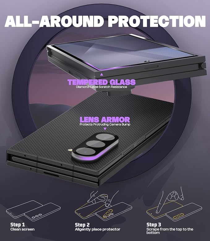Orzero (3+3) Compatible for Samsung Galaxy Z TriFold, 3 Pack Front Screen Protector + 3 Pack Camera Lens Protector, Tempered Glass 9H High Definition Anti-Scratch Bubble-Free - Image 7