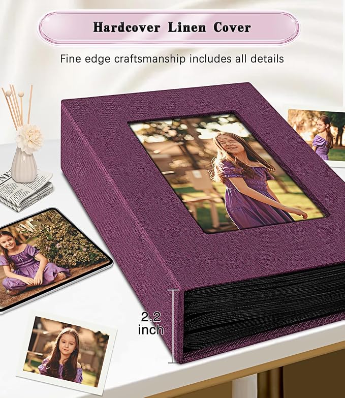 Ejblfe Photo Album 4x6,Linen Cover Slide-in Photo Album Book Can Holds 300 4x6 Photos with 50 Black Sheets for Family,Wedding,Baby and Holiday Pictures (Dark purple) - Image 5
