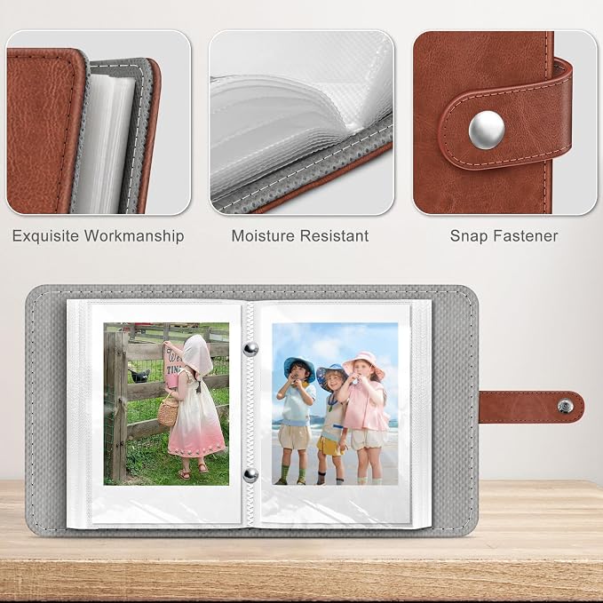 Fintie Mini Photos Album Book for 2x3 Inch Films - 52 Pockets Small Albums | For Fujifilm Instax Mini, Polaroid Hi-Print Pictures, Portable Kpop Photocard Holder, Travel Memory Book, Vintage Brown - Image 3