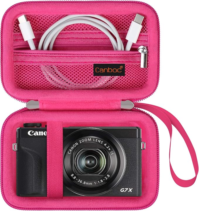 Canboc Camera Case for Canon PowerShot G7 X Mark III/ G7X Mark II, Rosered | For SX740/ SX730/ G7X3 Carrying Point and Shoot Camera Bag, Zipper Mesh Pocket fits USB Cable, Batteries by Canboc