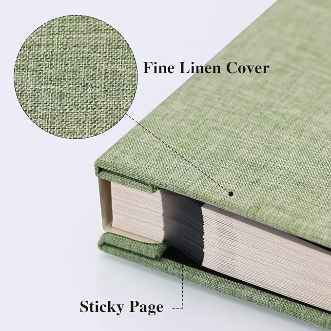Vienrose Photo Album with Window Self Adhesive 13x12.6 120 Pages Grassgreen | Linen Cover, Scrapbook, Holds 600 Photos, Fits 4X6 8X10 Pictures, Metallic Pen - Image 2