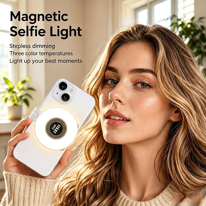 Selfie Light, Phone Light with 3 Lighting Mode, Portable Phone Ring Light for Makeup, Tiktok, Live Stream, Rechargeable Clip Video Light for iPad/Camera/Laptop (White) - Image 2
