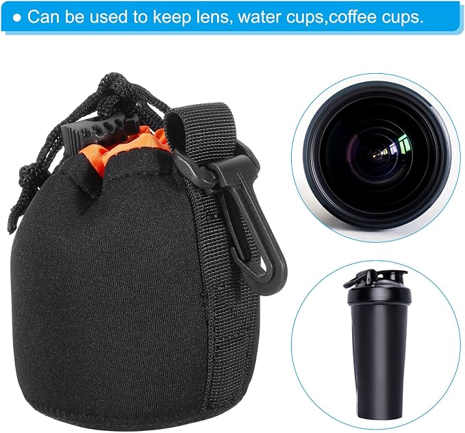 PATIKIL Camera Lens Bag, 1 Pcs 3" ID x 3.9" H Drawstring Lens Pouch with Thick Protective Neoprene, Lens Case for DSLR Camera Lens, Water Coffee Cups Black, Orange - Image 6
