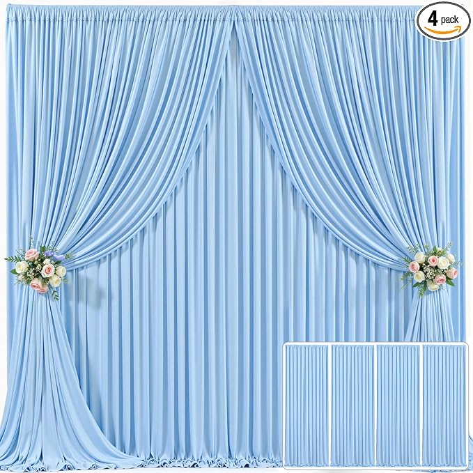 4 Panels Baby Blue Backdrop Curtain for Baby Shower Parties Wrinkle Free Light Blue Curtains Backdrop Drapes Fabric Decoration for Birthday Party Photography 20ft(W) x 10ft(H) by Tao-GePartyDecorations