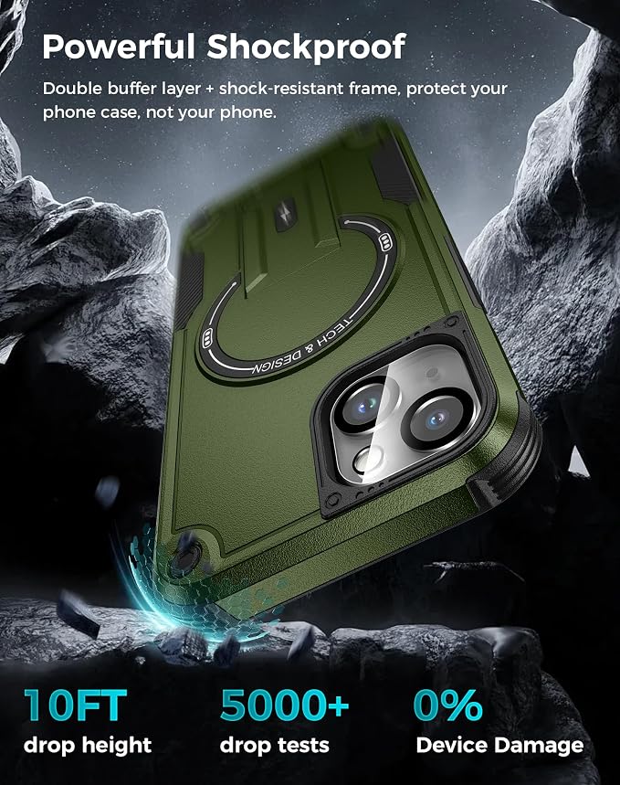 Goton 3 in 1 for iPhone 14 Case with Privacy Screen Protector Green | Glass Camera Lens Protector,Compatible for MagSafe,Invisible Kickstand, Shockproof Phone Cover for iPhone14 - Image 4