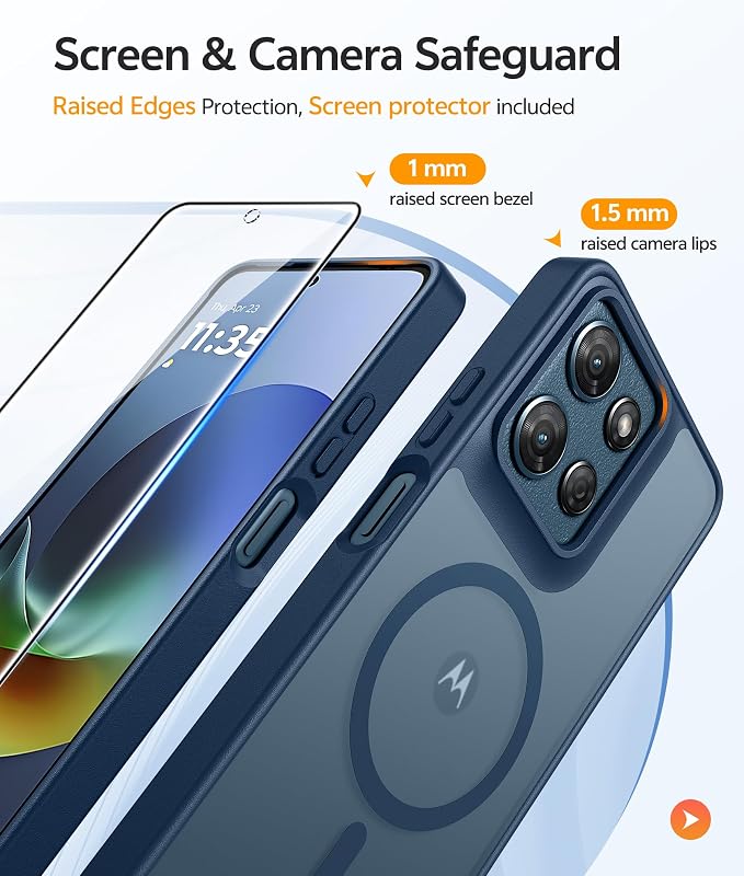 FNTCASE for Moto G Play 2026 / G 2026 / G 2025 Phone Case, Screen Protector | Translucent Matte Magnetic Back, 14FT Military Grade Drop Protection, Shockproof Protective Phone Cover, Blue - Image 4