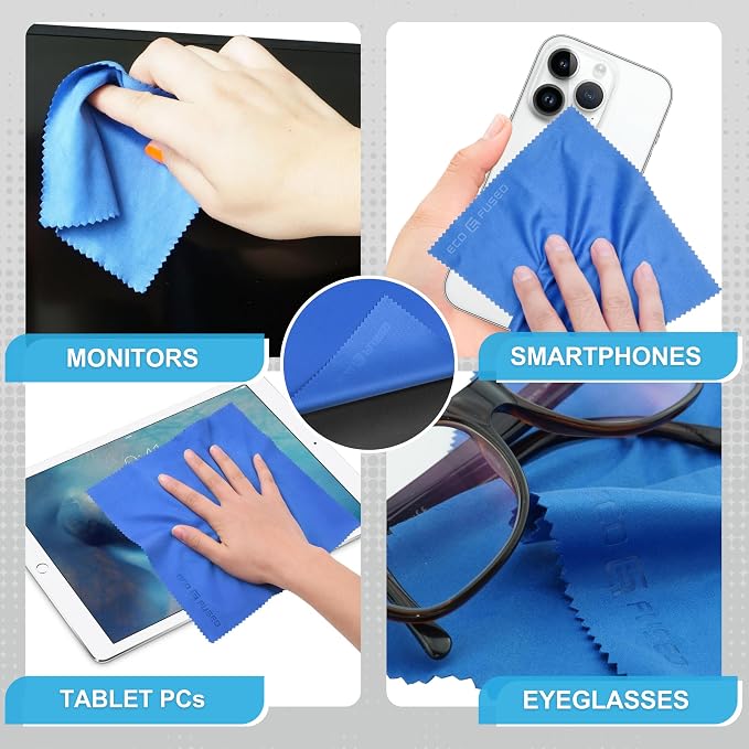 Eco-Fused Microfiber Cleaning Cloth - 7x6'' Microfiber Cloth - Pack of 6 Blue Lens Cleaning Wipes - Cleaning Cloth for Glasses, Eyeglasses, Camera Lens & Phones - Image 3