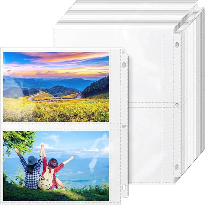 VOKOY 50 Pack 5" x 7" Clear Photo Sleeves for 3 Ring Binder, Double Sided 2-Pocket Sheet Protectors Archival Photo Album Postcard Refill Pages Storage Pockets Organizer, 200 Pockets by VOKOY