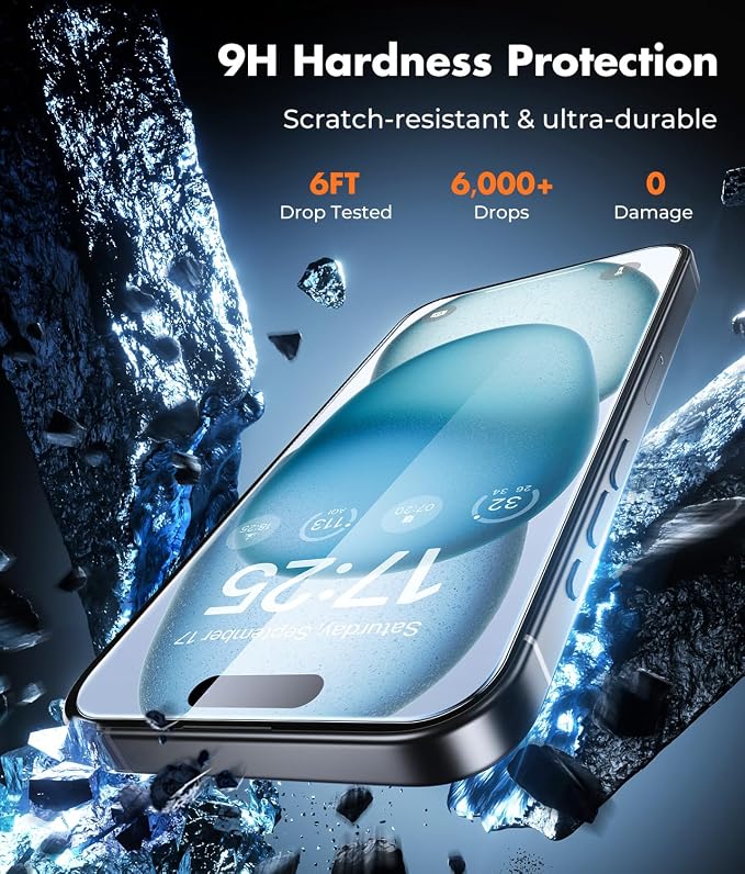 UNBREAKcable iPhone 15 Screen Protector & Camera Lens Protector | Upgraded Dual-Tempered Glass with Military-Grade 9H Hardness, 3-Pack,HD Clarity, Anti-Fingerprint, Case Friendly, Fits 6.1'' - Image 3