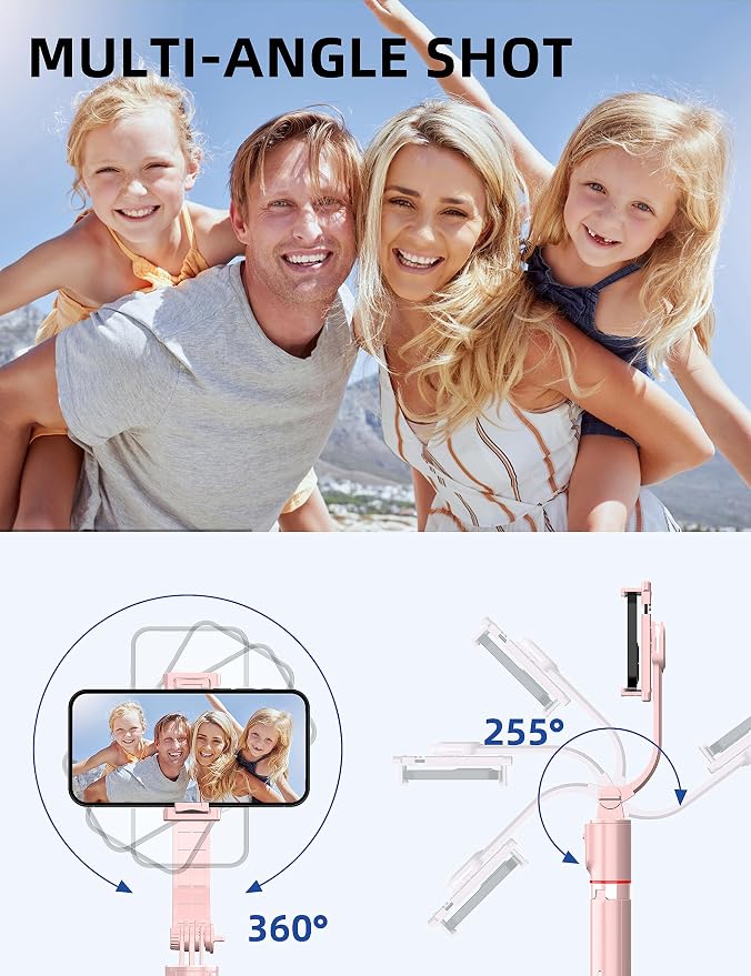 41'' Tripod for Phone, Extendable Selfie Stick with Wireless Remote, Aluminum Cell Phone Tripod Stand 360°Rotate Lightweight & Portable Compatible with iPhone/Android (Pink) - Image 5