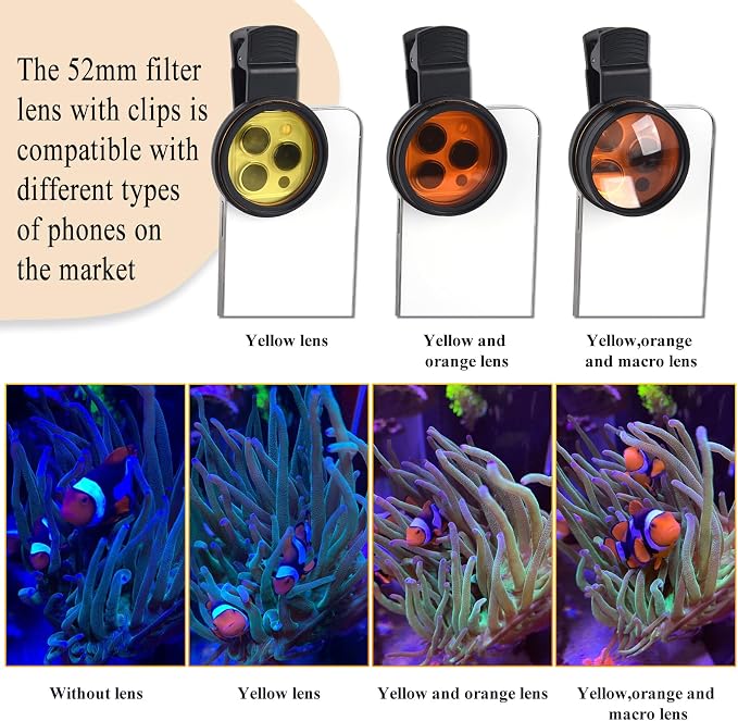 Coral Lens Aquarium Reef Filter Lens Kits for Phone 8 Coral Lenses Kit Including Orange Gradual-Orange Yellow Gradual-Yellow Pink Macro Start and Polarized CPL len - Image 5