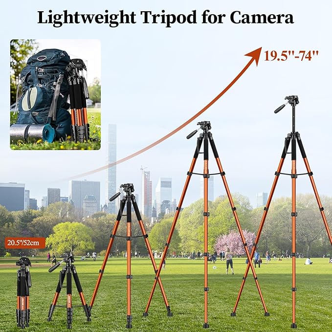 JOILCAN 74" Tripod for Camera Cell Phone Video Photography | Heavy Duty Tall Cameras Tripod Stand, Professional Travel DSLR Tripods, Compatible with Canon iPhone, Max Load 15 LB - Image 3
