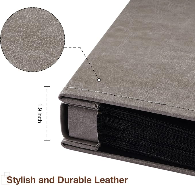 potricher Small Photo Album 4x6 200 Photos, Leather Cover, Gray | Leather 4x6 Picture Album with 200 Horizontal Pockets, Photo Book for Family, Wedding, Anniversary, and Baby - Image 6