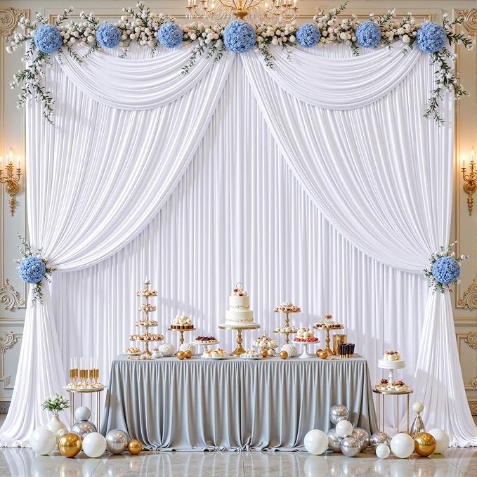 16ftx10ft Wrinkle Free White Backdrop Curtain - 10 Feet Photography Backdrop Drapes, Silky Polyester Back Drop Cloth for Wedding Baby Shower Balloon Arch Background - Image 5