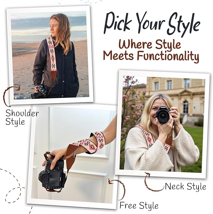 Art Tribute Camera Strap - Shoulder, Crossbody & Neck Camera Strap for Photographers, Fits All Cameras, Canon Nikon Sony Fujifilm, Padded Strap W/Quick Release, Embroidered Cotton & Leather Ends - Image 6