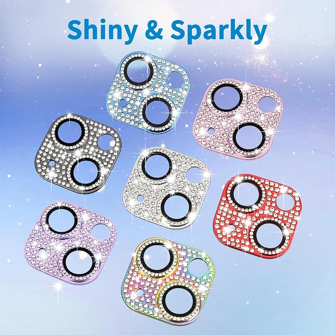 Designed for iPhone 14 and iPhone 14 Plus Camera Lens Protector, Bling 3D Rhinestone Sparkle Diamond 9H Tempered Glass Camera Cover Anti Scratch Lens Screen Full Protective Cover, Pink - Image 7