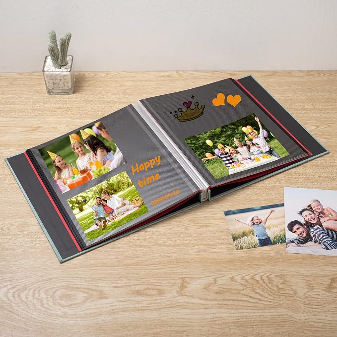Large Photo Album Self Adhesive 4x6 8x10 10x12 13"x12.6" Scrapbook Album 12.6"x11" Inch 60 Black Sticky Pages Linen Cover Magnetic Photo Album with A Metallic Pen and DIY Stickers(Green) - Image 2