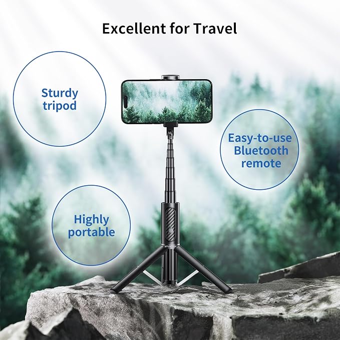 ATUMTEK Selfie Stick Tripod, 3-in-1 Extendable Aluminum Phone Tripod with Detachable Bluetooth Remote, Compatible with iPhone 17/16/15/14/13/12/11/11 Pro/XS Max/XR and Samsung Smartphones, Black - Image 6