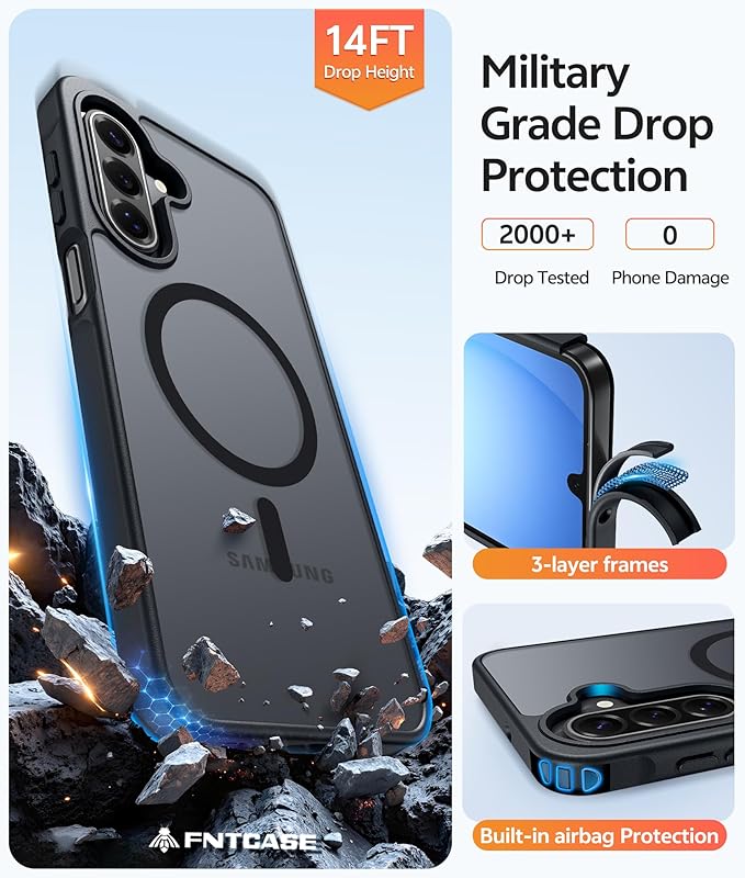 FNTCASE for Galaxy A17/A16 5G Phone Case, Fit for Magsafe, Screen Protector | Translucent Matte, 14FT Military Grade Drop Protection, Slim Shockproof Protective, for Samsung A 17 A 16 Cover, Black - Image 5