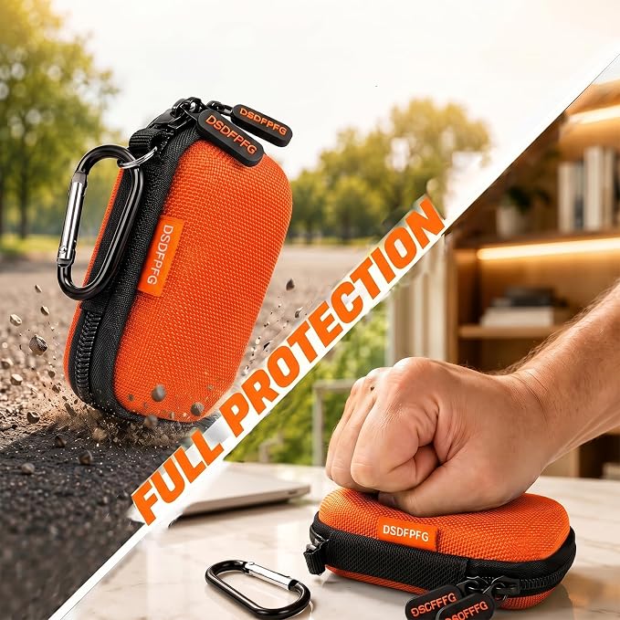 Orange Mini Small Hard Earbud Case, Portable Rectangle Carrying Pouch | Pocket-Size, Universal for Airpods, Earpods, Galaxy Buds, Wired and Wireless Earbuds, Earplugs, IEMs, USB Cable, Flash Drive - Image 5