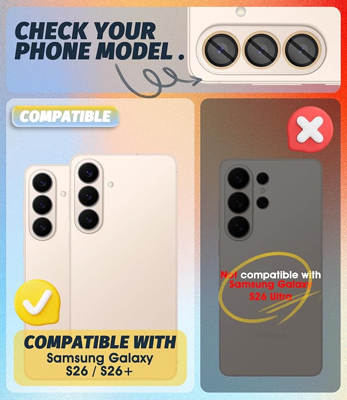 Orzero (2 Sets Camera Lens Protector for Samsung Galaxy S26 / S26 Plus, [EZ Install] [Case-Friendly] 9H Tempered Glass Lens Cover, Military-Grade Shockproof, HD Clarity Anti-Glare (Gold) - Image 2