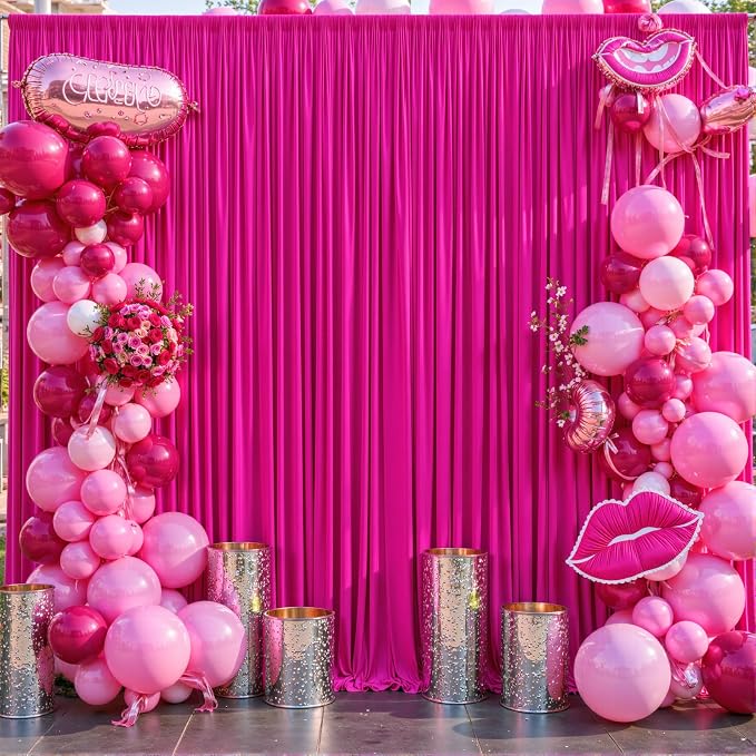 Fuchsia Backdrop Curtain for Parties Birthday Party Wrinkle Free Hot Pink Photo Curtains Backdrop Drapes Fabric Decoration for Wedding 5ft x 7ft,2 Panels by Tao-GePartyDecorations